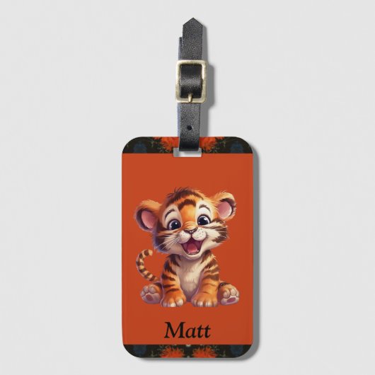 Boy's schattige tijger met naam Bagagelabel (Voorkant (verticaal))