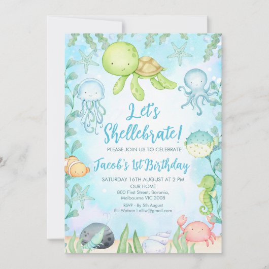 Boy's Shellebrate Zee Schildpad Onder Zee Verjaard Kaart (Voorkant)