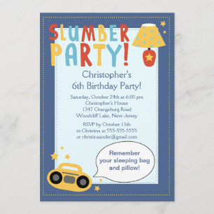 BOYS Slapepover Birthday Party Inture Kaart