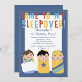 BOYS Slapepover Birthday Party Inture Kaart (Voorkant / Achterkant)