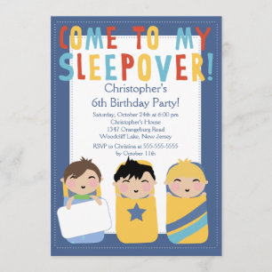 BOYS Slapepover Birthday Party Inture Kaart
