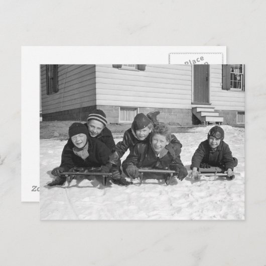 Boys Sledding, 1936 Briefkaart (Voorkant / Achterkant)