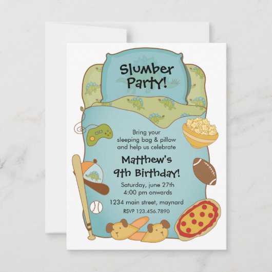 Boys Sleeping Bag Birthday Invitation Kaart (Voorkant)