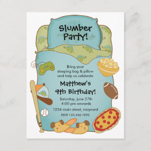 Boys Sleeping Bag Birthday Invitation Kaart