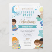 Boys Sleepover Invitation – PJs, Pillows & Gaming Kaart (Voorkant / Achterkant)