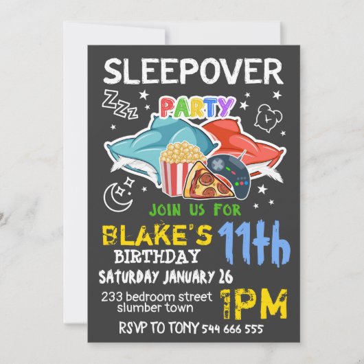 Boys Sleepover Invitation - SLEEPOVER BIRTHDAY Kaart (Voorkant)