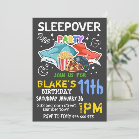 Boys Sleepover Invitation - SLEEPOVER BIRTHDAY Kaart (Staand voorkant)