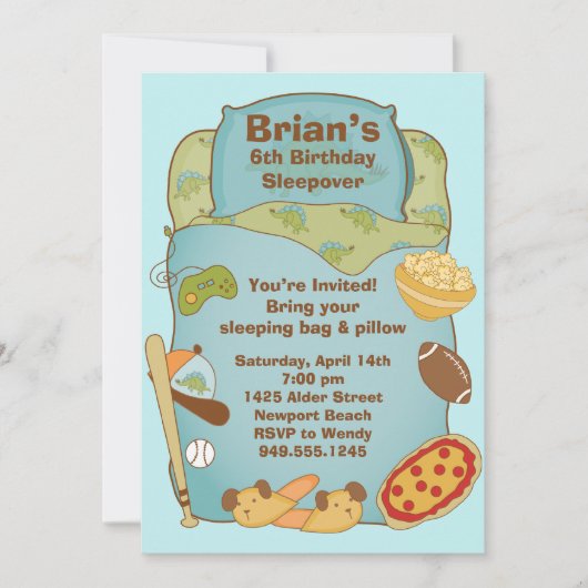 Boys Sleepover Party Invitation Kaart (Voorkant)