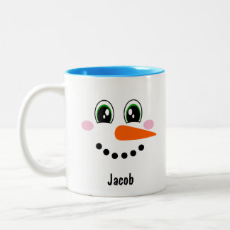 Boys Snowman Face Persoonlijk Tweekleurige Koffiemok