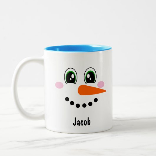 Boys Snowman Face Persoonlijk Tweekleurige Koffiemok (Links)