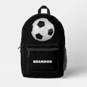 Boys Soccer Ball Black Stylish Custom Name Kids Bedrukte Rugzak (Voorkant)