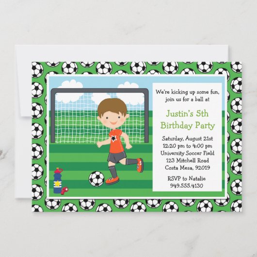 Boys Soccer Birthday Party Invitation Kaart (Voorkant)