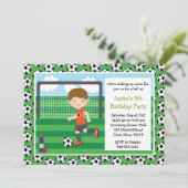 Boys Soccer Birthday Party Invitation Kaart (Staand voorkant)