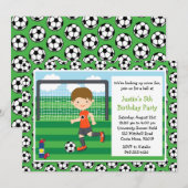 Boys Soccer Birthday Party Invitation Kaart (Voorkant / Achterkant)