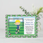 Boys Soccer Birthday Party Invitation Kaart (Staand voorkant)
