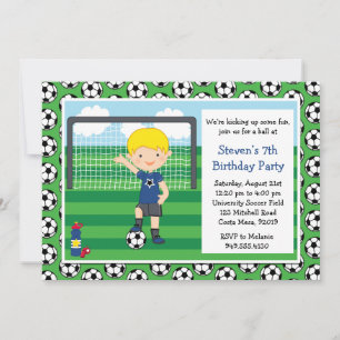 Boys Soccer Birthday Party Invitation Kaart