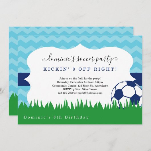 Boy's Soccer Birthday Party Uitnodiging (Voorkant / Achterkant)