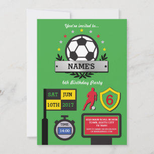 Boy's Soccer Party Verjaardag Sport Groen Uitnodig Kaart