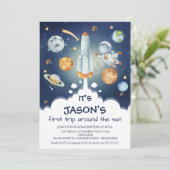 Boys Space First Trip omheen Sun Birthday Kaart (Staand voorkant)