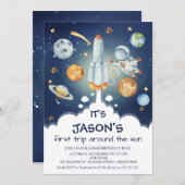 Boys Space First Trip omheen Sun Birthday Kaart (Voorkant / Achterkant)