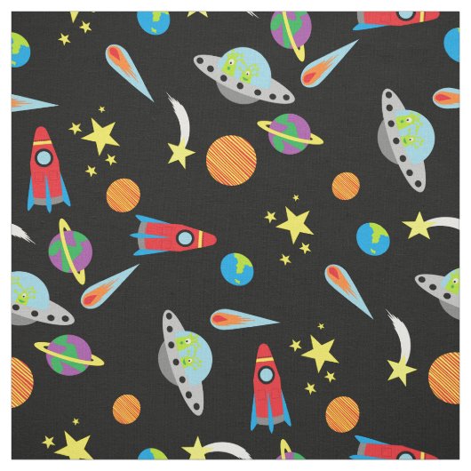 Boys Space Pattern sterren Planets Rockets Aliens Stof (Swatch)