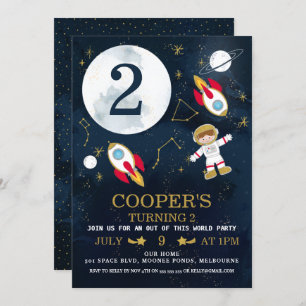 Boys Space ThMET Birthday Invitation Kaart