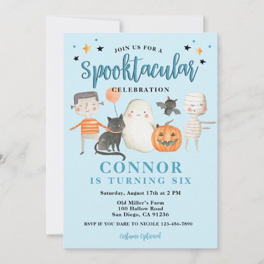 Boys Spooktacular Halloween Birthday Party Kaart (Voorkant)
