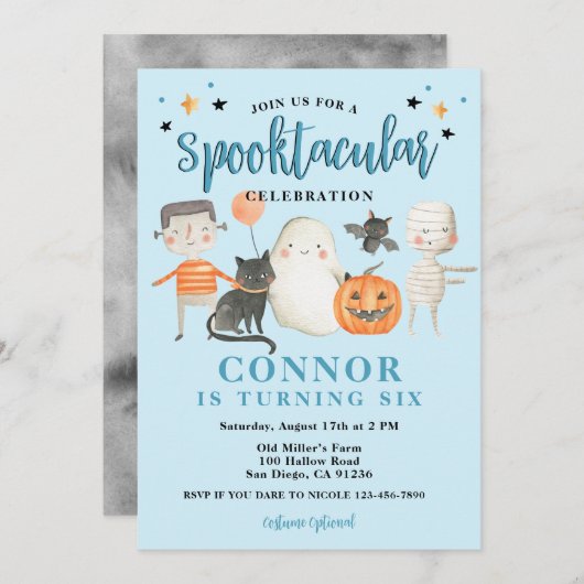 Boys Spooktacular Halloween Birthday Party Kaart (Voorkant / Achterkant)