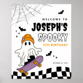Boy's Spooky Halloween Verjaardag Welkom Teken Poster (Voorkant)