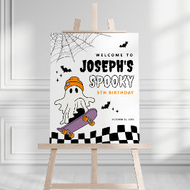 Boy's Spooky Halloween Verjaardag Welkom Teken Poster