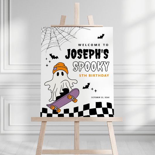 Boy's Spooky Halloween Verjaardag Welkom Teken Poster