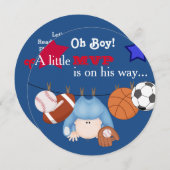 Boys Sports Baby shower Invitation Kaart (Voorkant / Achterkant)