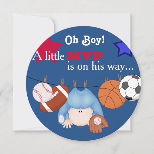 Boys Sports Baby shower Invitation Kaart (Voorkant)