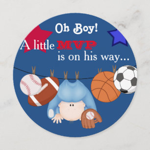 Boys Sports Baby shower Invitation Kaart