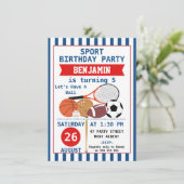 Boys Sports Birthday Party Invitation Kaart (Staand voorkant)
