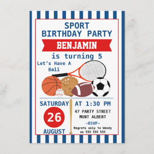 Boys Sports Birthday Party Invitation Kaart