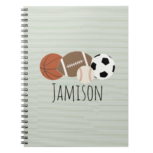 Boys Sports Green Stripe Notitieboek (Voorkant)