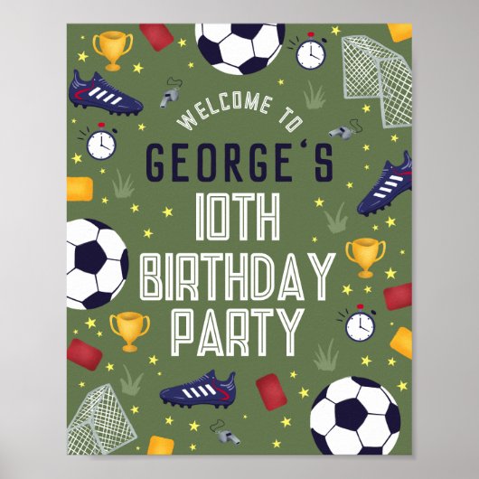 Boys Sports Soccer Birthday Welcome Sign Poster (Voorkant)