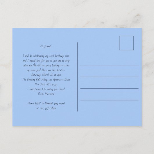 Boy's Strike Up Some Fun Bowling Verjaardagsfeestj Uitnodiging Briefkaart (Achterkant)