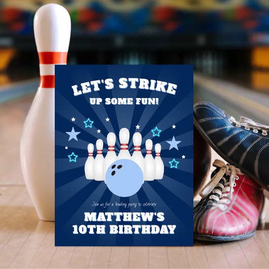 Boy's Strike Up Some Fun Bowling Verjaardagsfeestj Uitnodiging Briefkaart