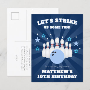 Boy's Strike Up Some Fun Bowling Verjaardagsfeestj Uitnodiging Briefkaart