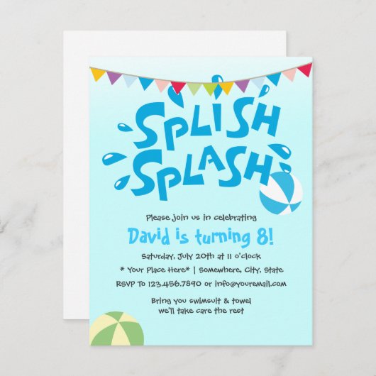 Boys Summer Splash Pool Birthday Kaart (Voorkant / Achterkant)