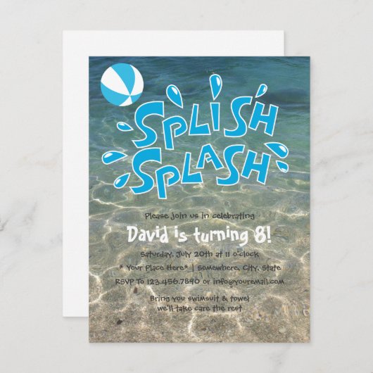 Boys Summer Splash Pool Birthday Kaart (Voorkant / Achterkant)