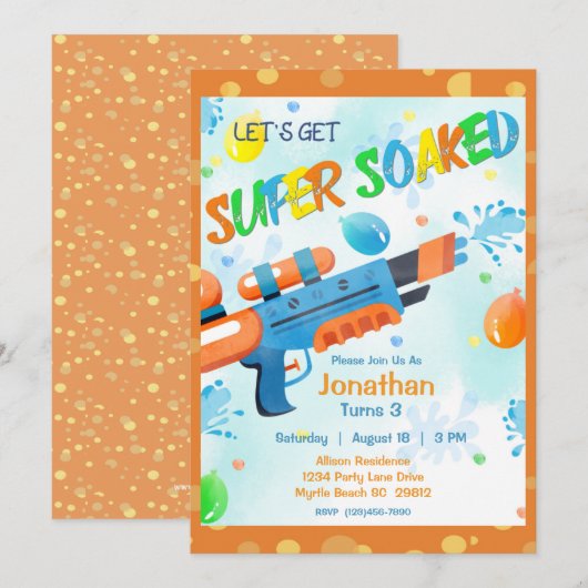 Boys Summer Watergun Pool Birthday Party Kaart (Voorkant / Achterkant)