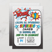 Boys Superheld 1e verjaardag Uitnodiging (Voorkant / Achterkant)