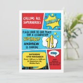 Boys Superheld 1e verjaardag Uitnodiging (Staand voorkant)