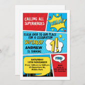 Boys Superheld 1e verjaardag Uitnodiging (Voorkant / Achterkant)