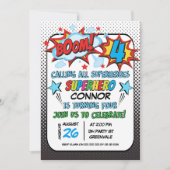 Boys Superheld 4th Birthday Invitation Kaart (Voorkant)