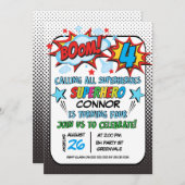 Boys Superheld 4th Birthday Invitation Kaart (Voorkant / Achterkant)