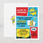 Boys Superheld 5th Birthday Uitnodiging (Voorkant / Achterkant)